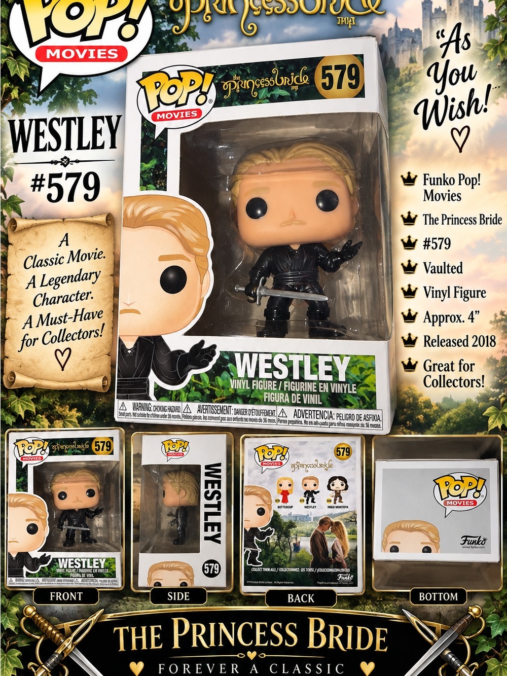 Funko Pop! The Princess Bride Westley #579 Vaulted Movies Vinyl Figure